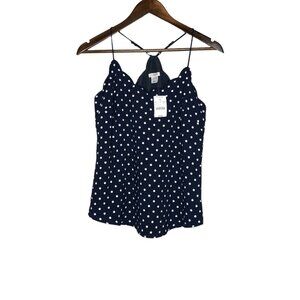 J.Crew Factory NWT Navy Blue and White Polka Dot‎ Scalloped Cami Tank Top Size 0